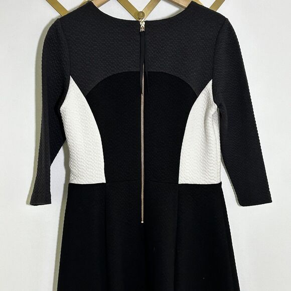 Boden Fit & Flare Colorblock Dress Size 10R 10 Black Grey Quilted Knee Length - Picture 11 of 12